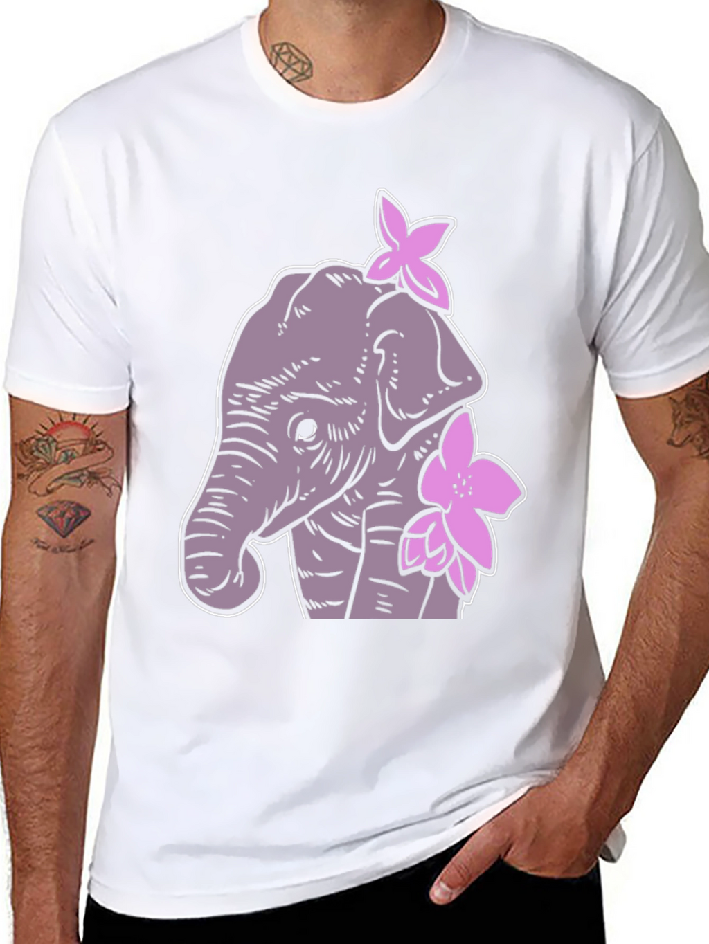 Elephant Floral Graphic Tee - Cute Cartoon Design