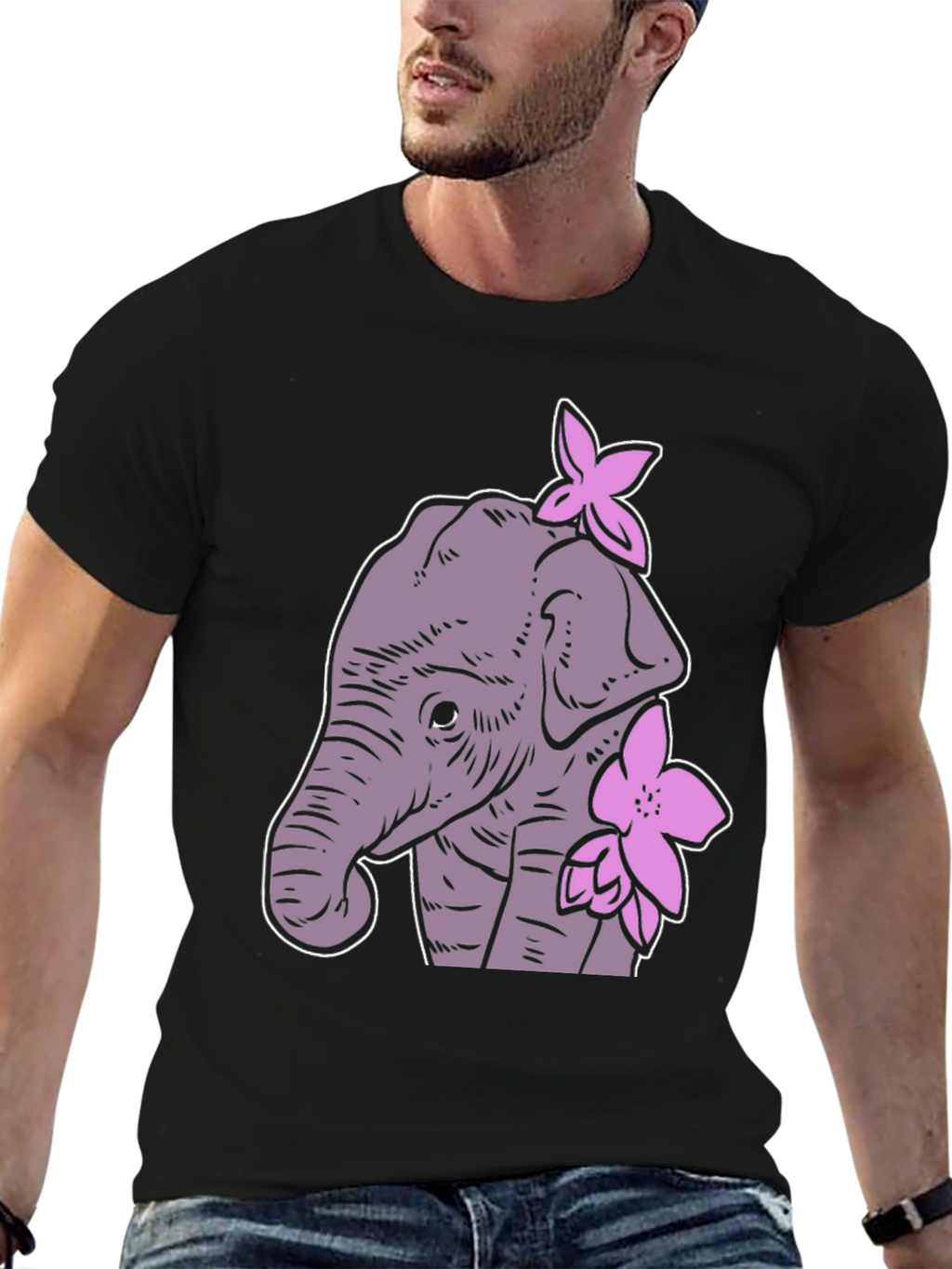 Elephant Floral Graphic Tee - Cute Cartoon Design