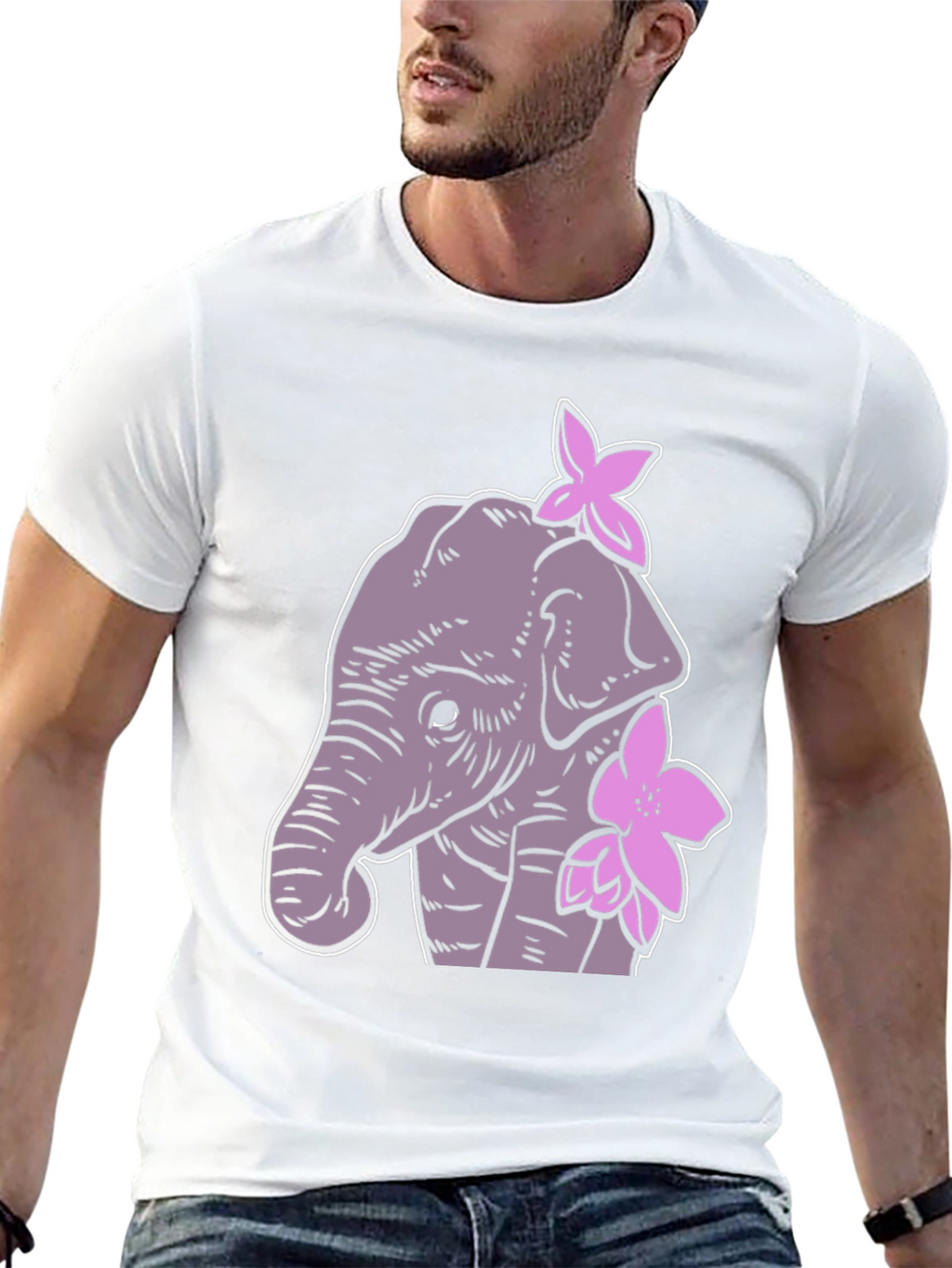 Elephant Floral Graphic Tee - Cute Cartoon Design