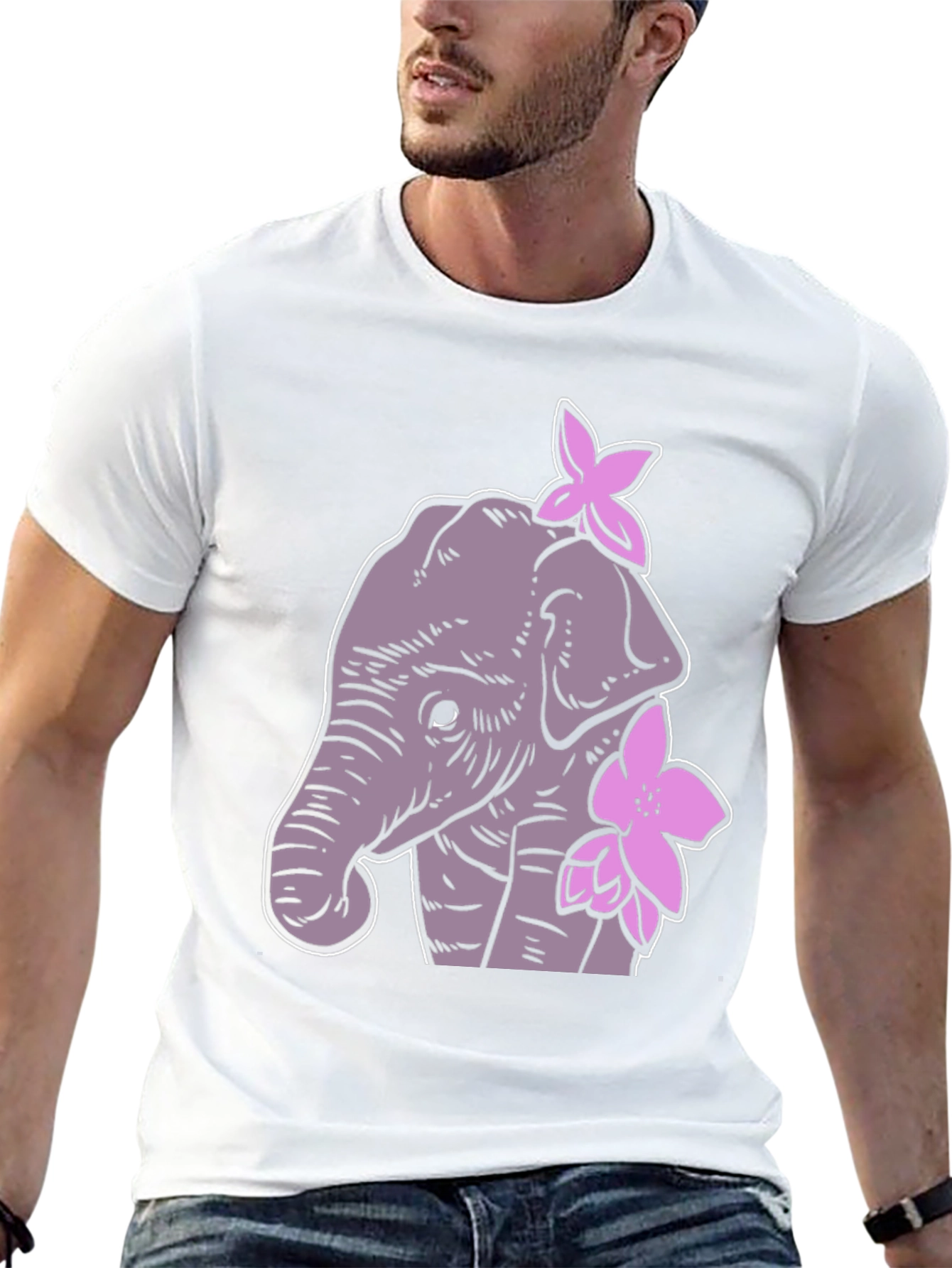 Elephant Floral Graphic Tee - Cute Cartoon Design