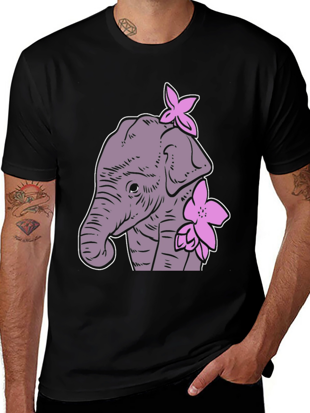 Elephant Floral Graphic Tee - Cute Cartoon Design