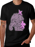 Elephant Floral Graphic Tee - Cute Cartoon Design