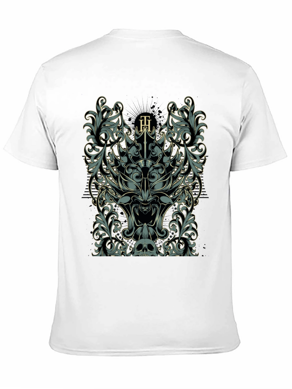 Ornate Skull & Floral Graphic Black T-Shirt