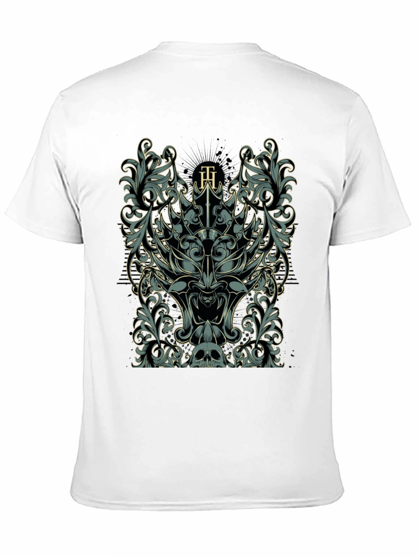 Ornate Skull & Floral Graphic Black T-Shirt