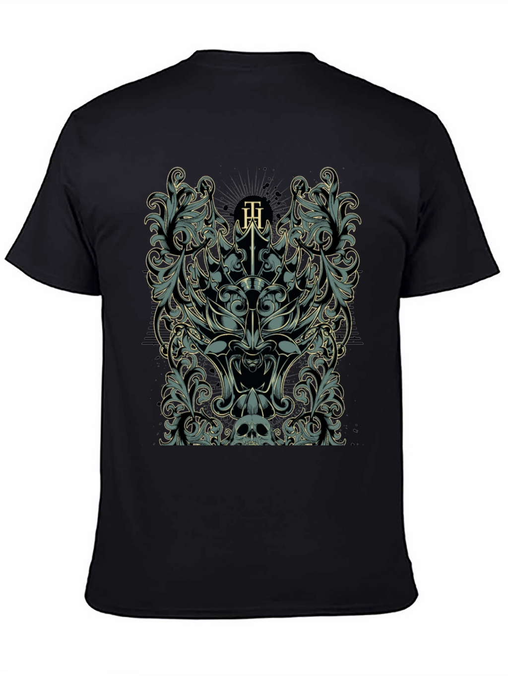 Ornate Skull & Floral Graphic Black T-Shirt
