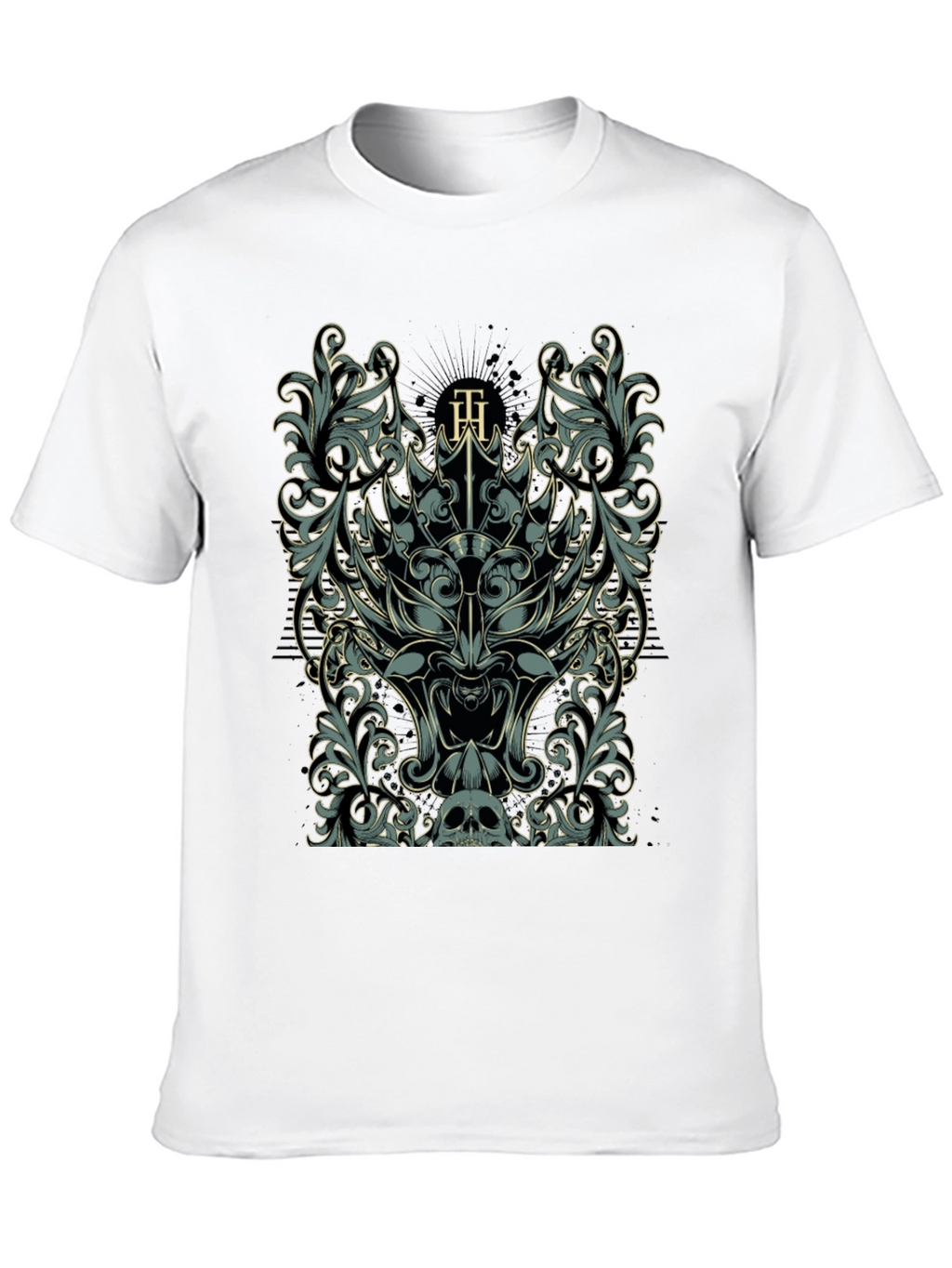 Ornate Skull & Floral Graphic Black T-Shirt