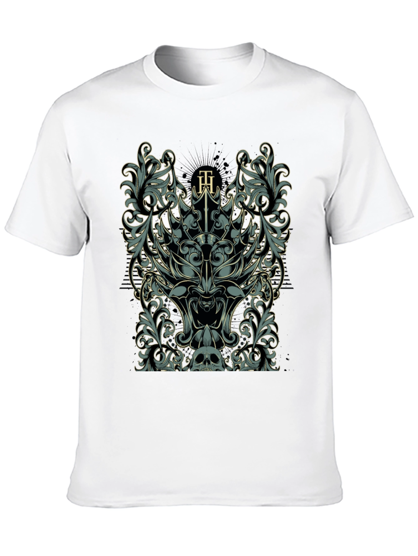 Ornate Skull & Floral Graphic Black T-Shirt