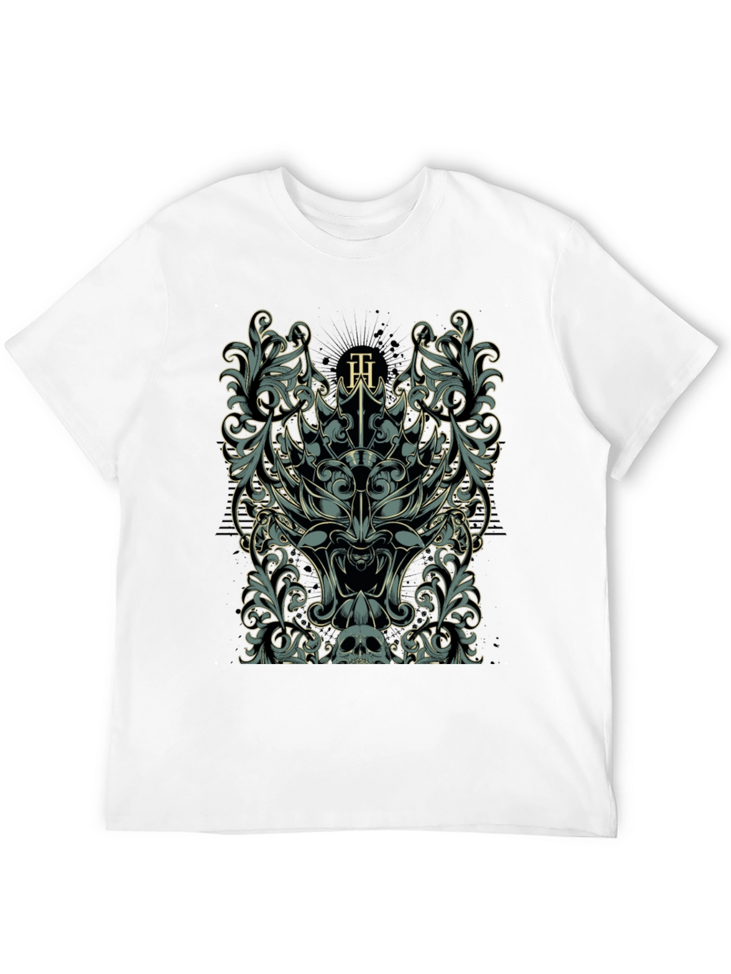 Ornate Skull & Floral Graphic Black T-Shirt