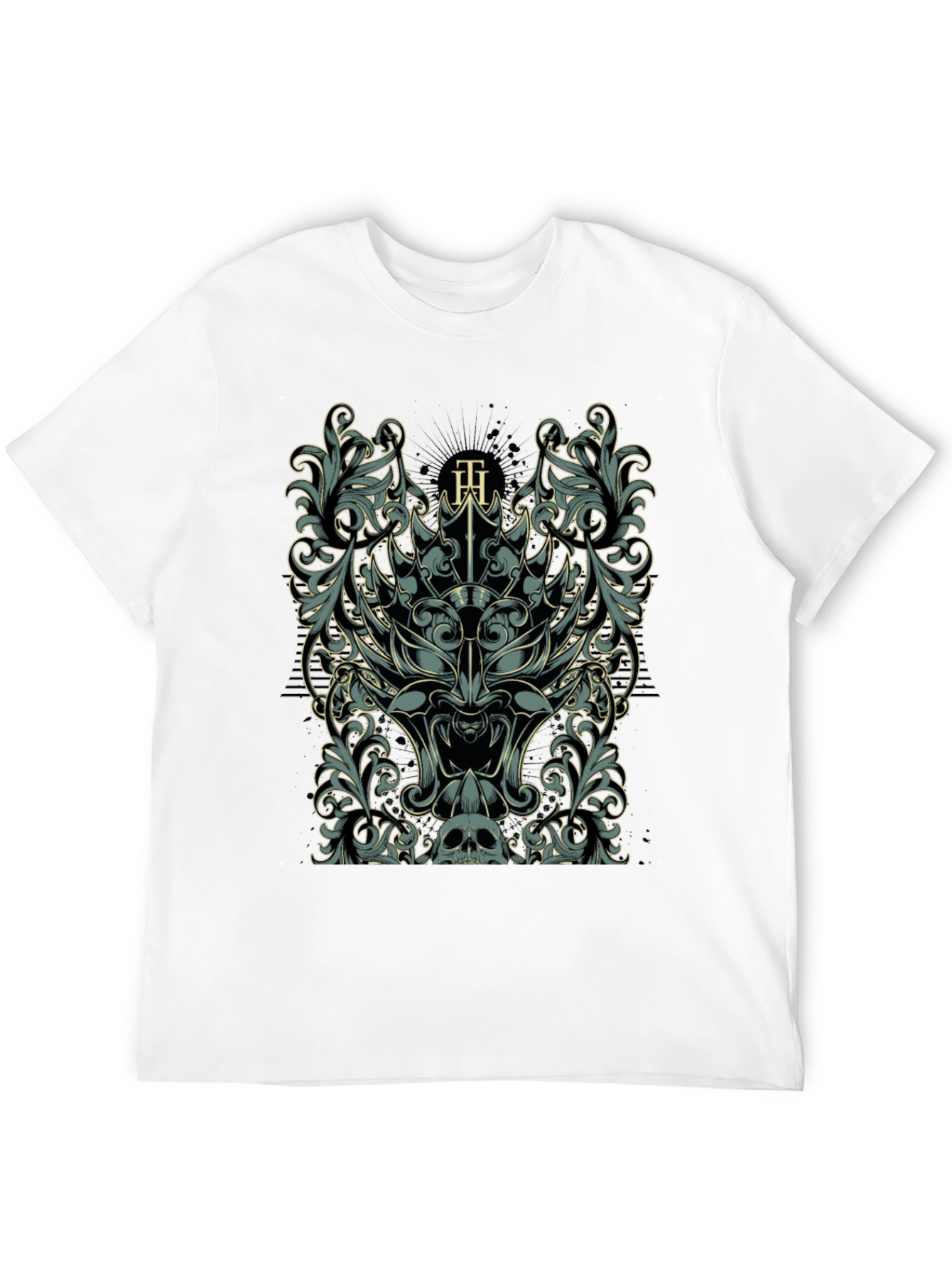 Ornate Skull & Floral Graphic Black T-Shirt