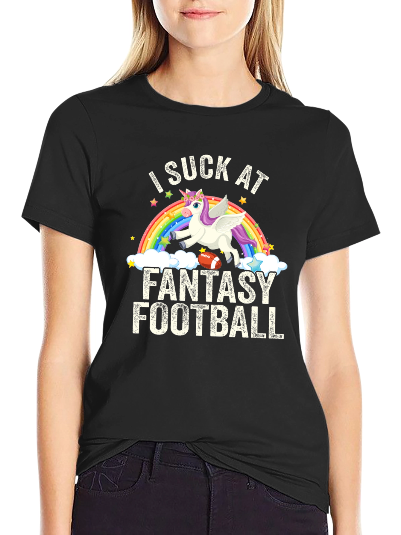I Suck at Fantasy Football T-Shirt - Unicorn Design