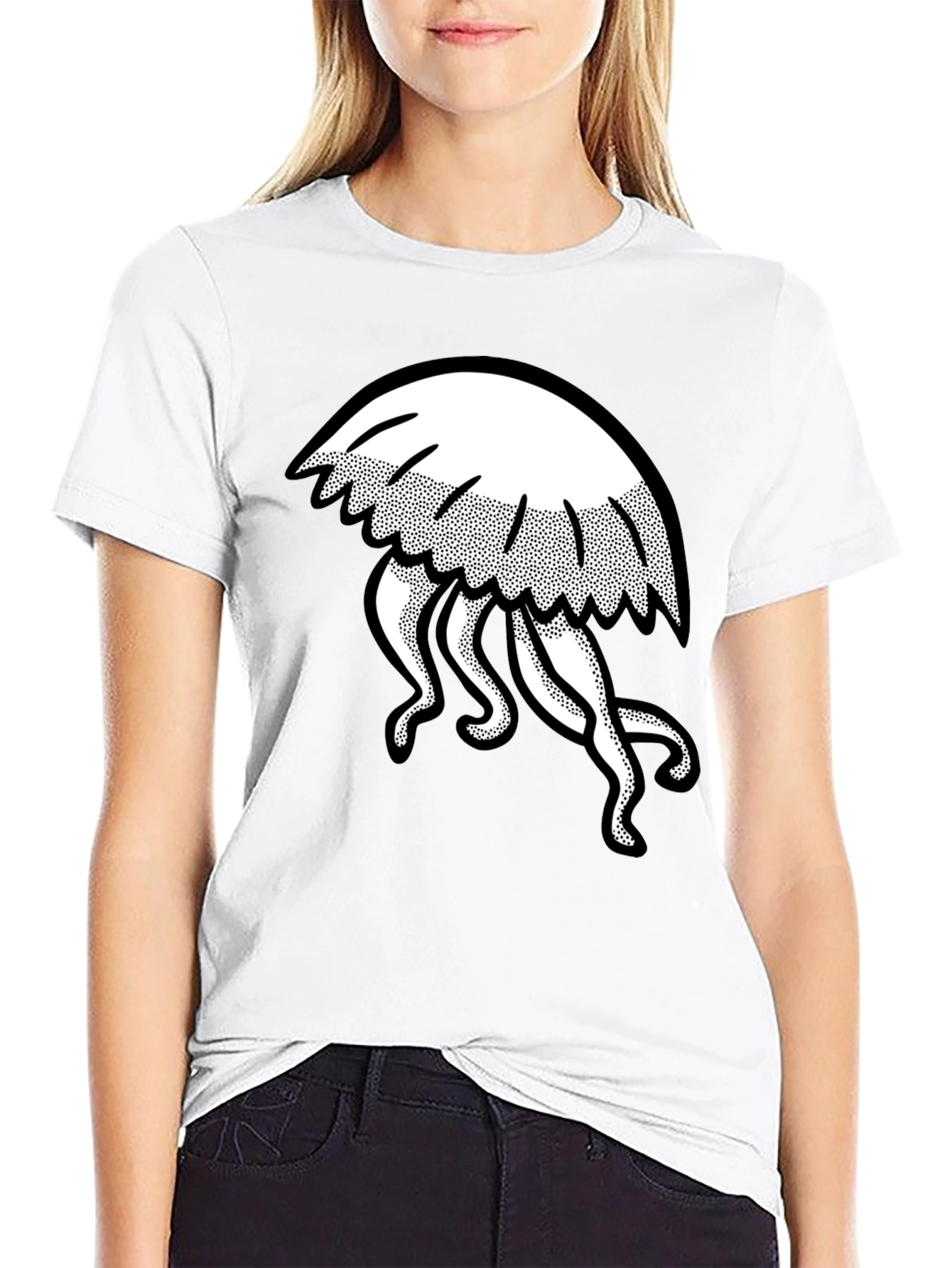 Jellyfish Graphic Tee - Black Cotton Casual Wear