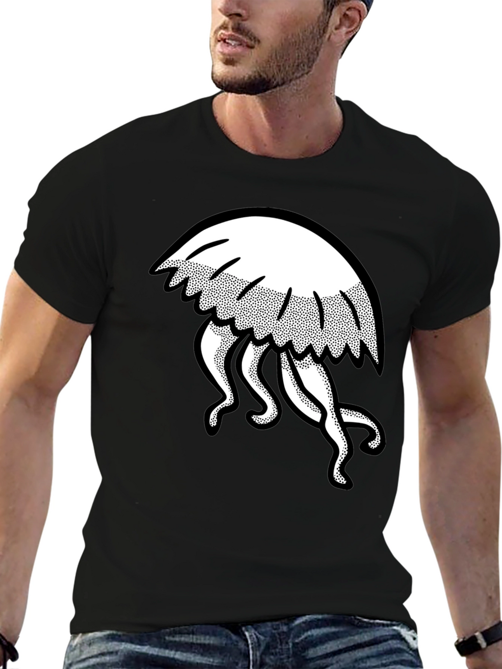 Jellyfish Graphic Tee - Black Cotton Casual Wear