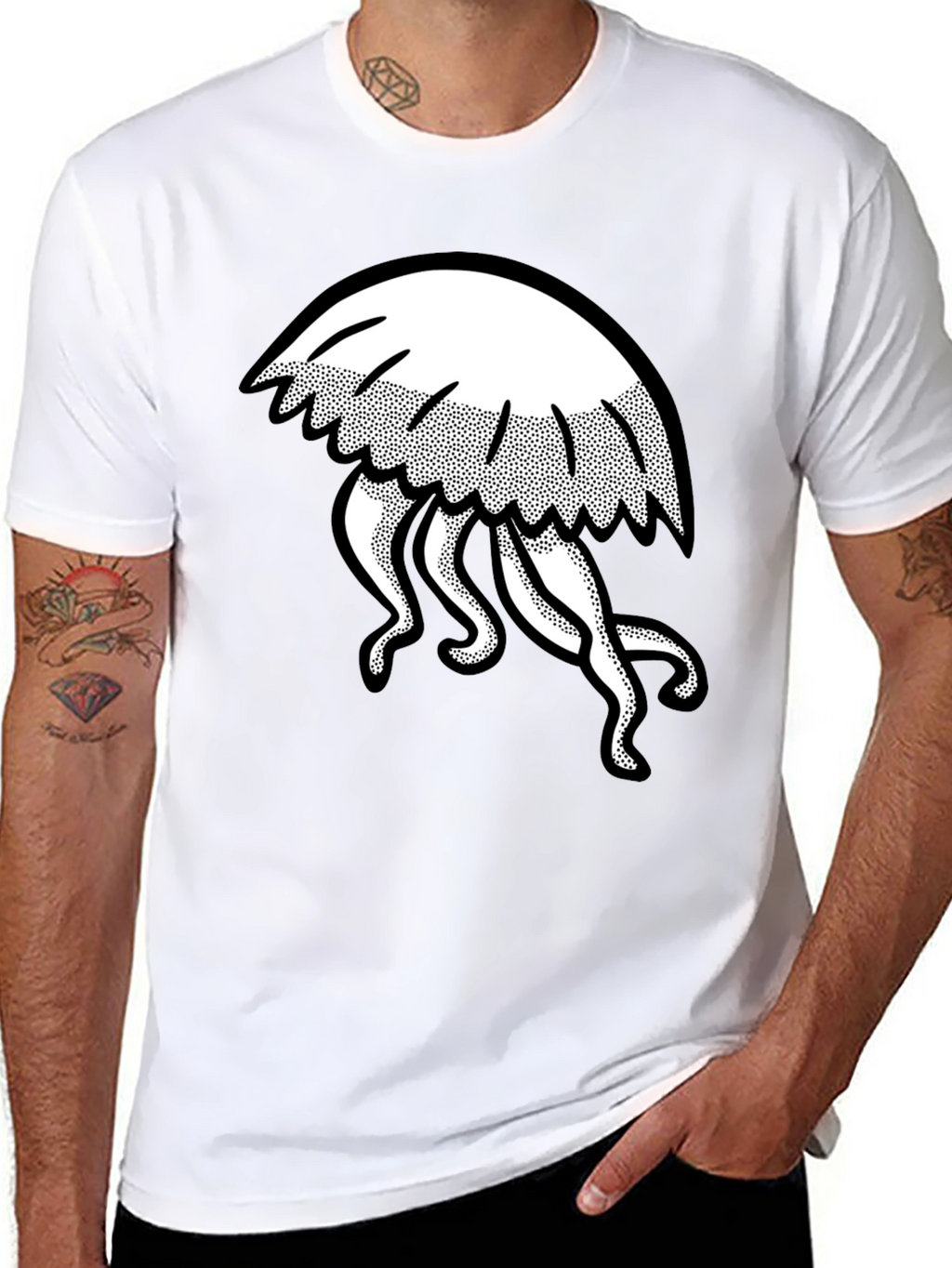 Jellyfish Graphic Tee - Black Cotton Casual Wear