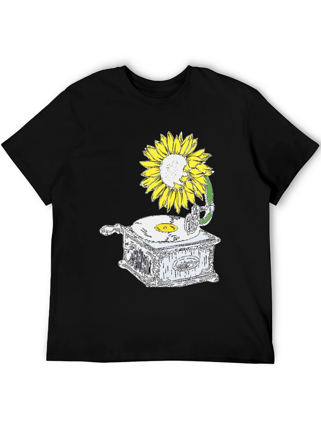 Sunflower Gramophone Black Graphic T-Shirt