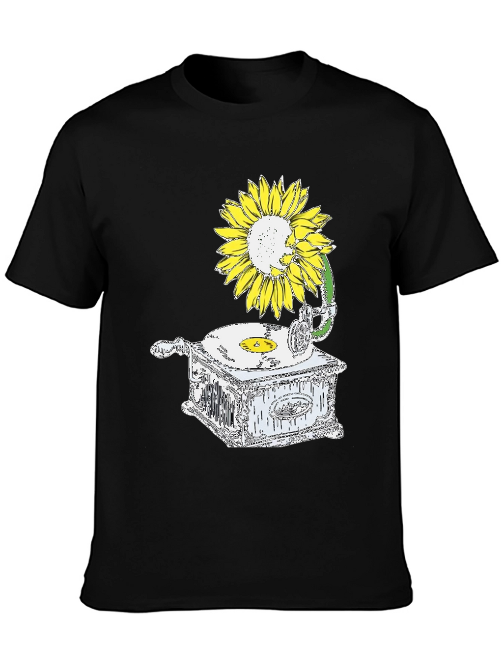 Sunflower Gramophone Black Graphic T-Shirt