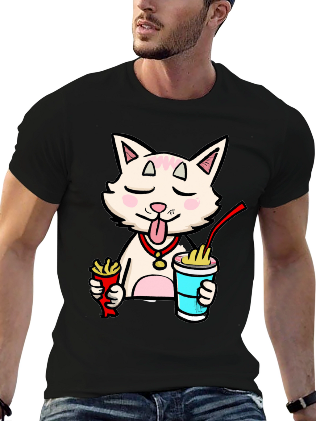 Funny Cat Ramen T-Shirt - Black