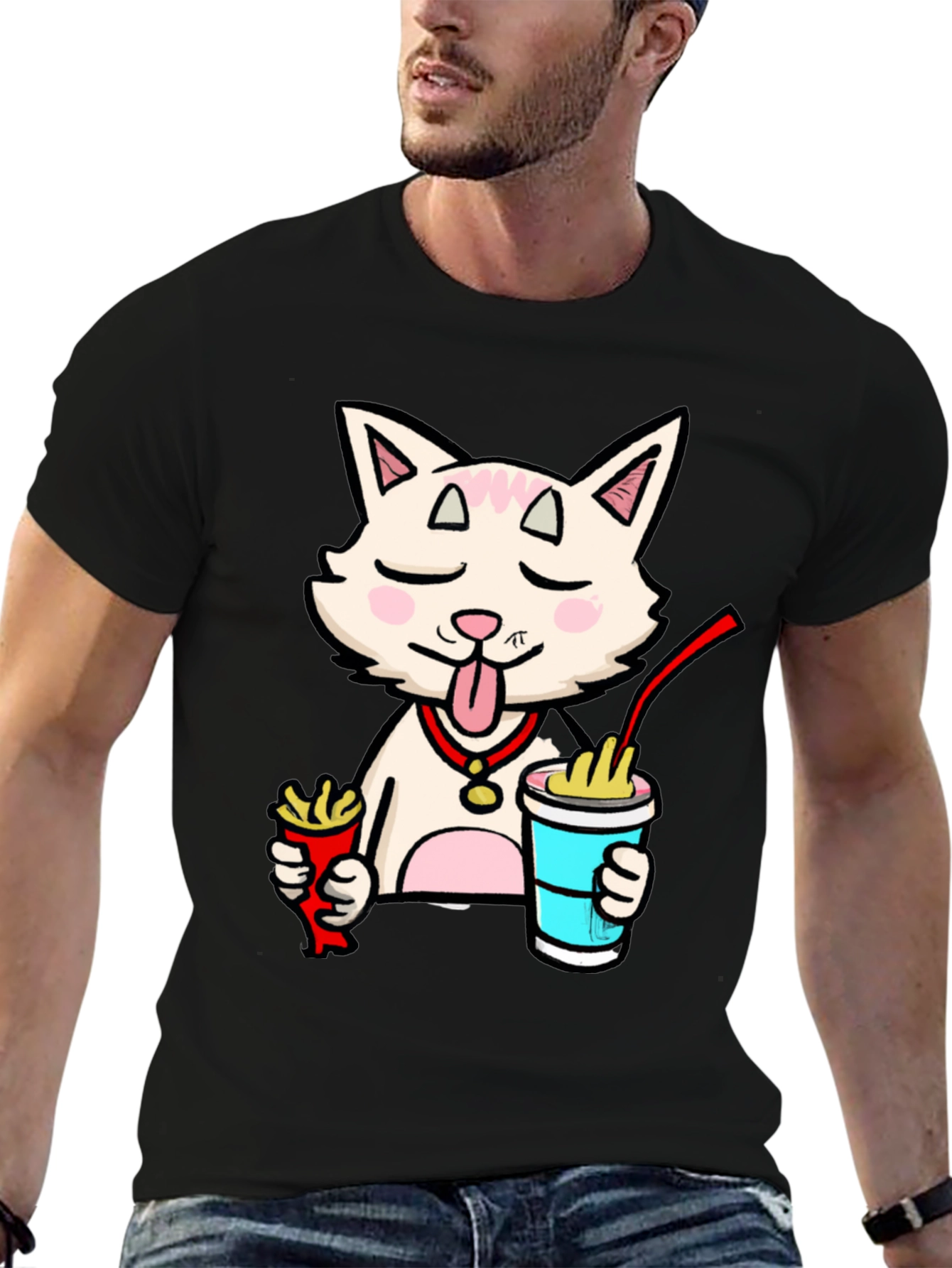 Funny Cat Ramen T-Shirt - Black