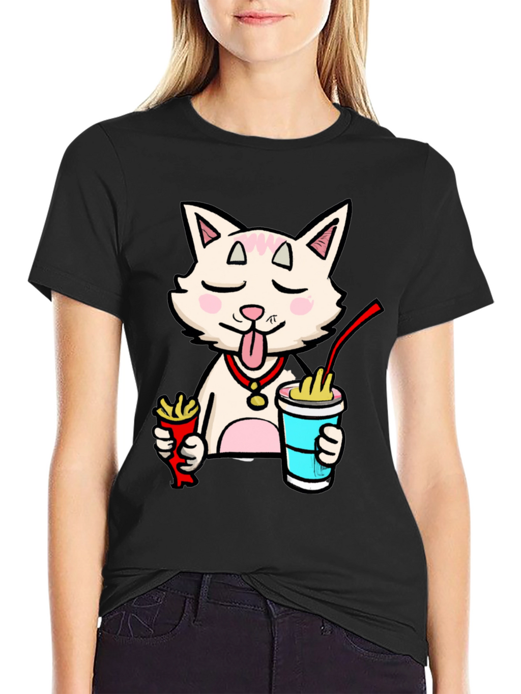 Funny Cat Ramen T-Shirt - Black