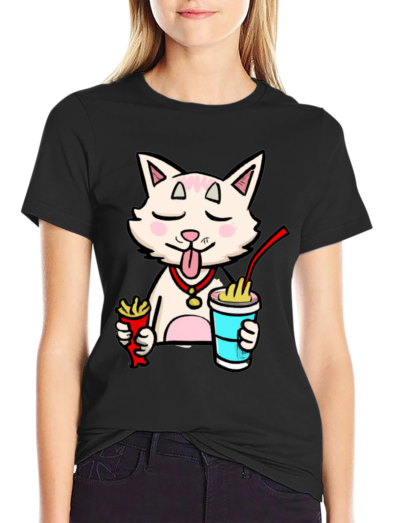 Funny Cat Ramen T-Shirt - Black