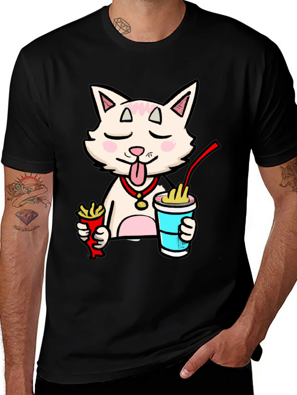 Funny Cat Ramen T-Shirt - Black