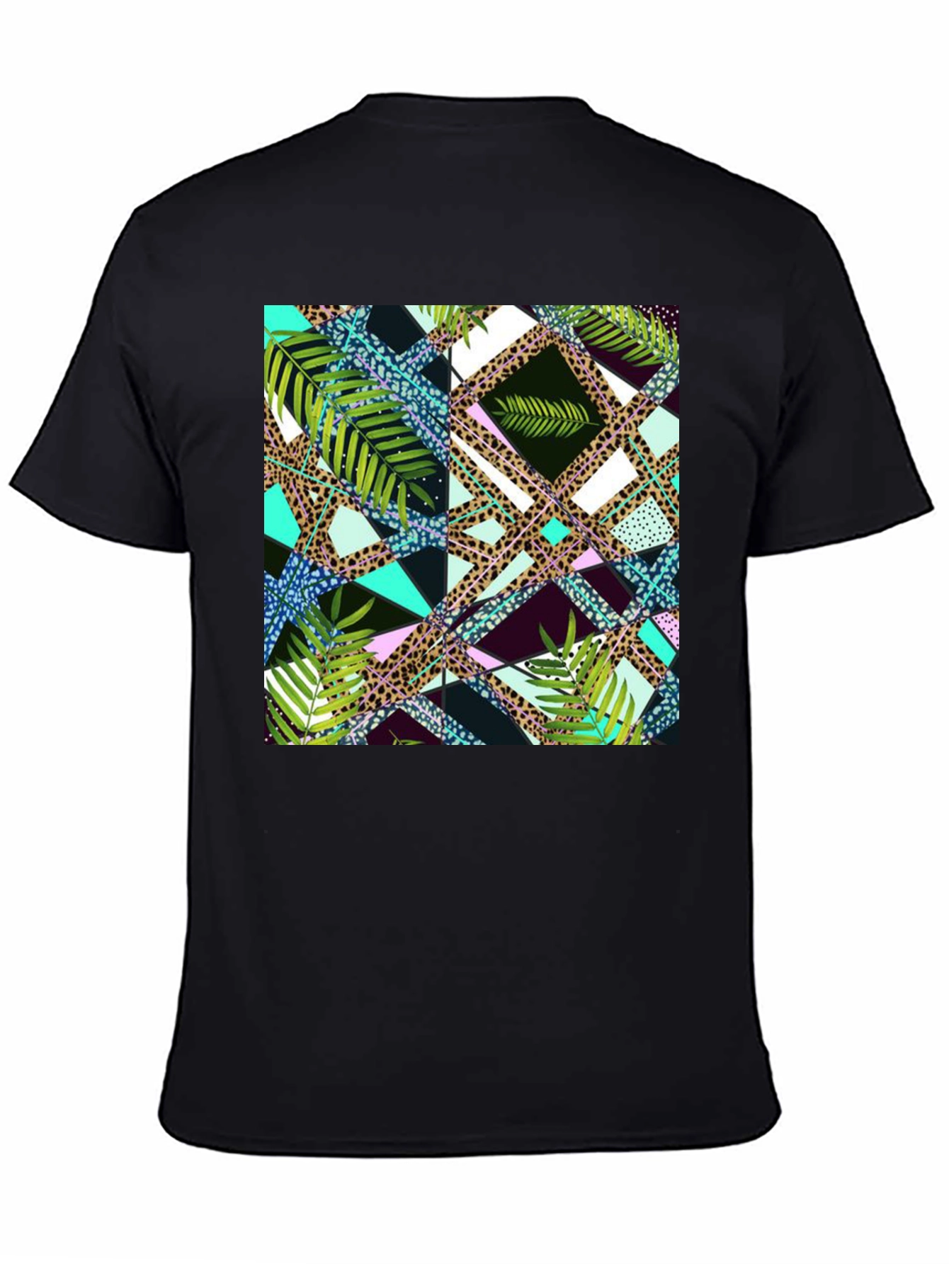 Tropical Geometric Print Mens Black T-Shirt