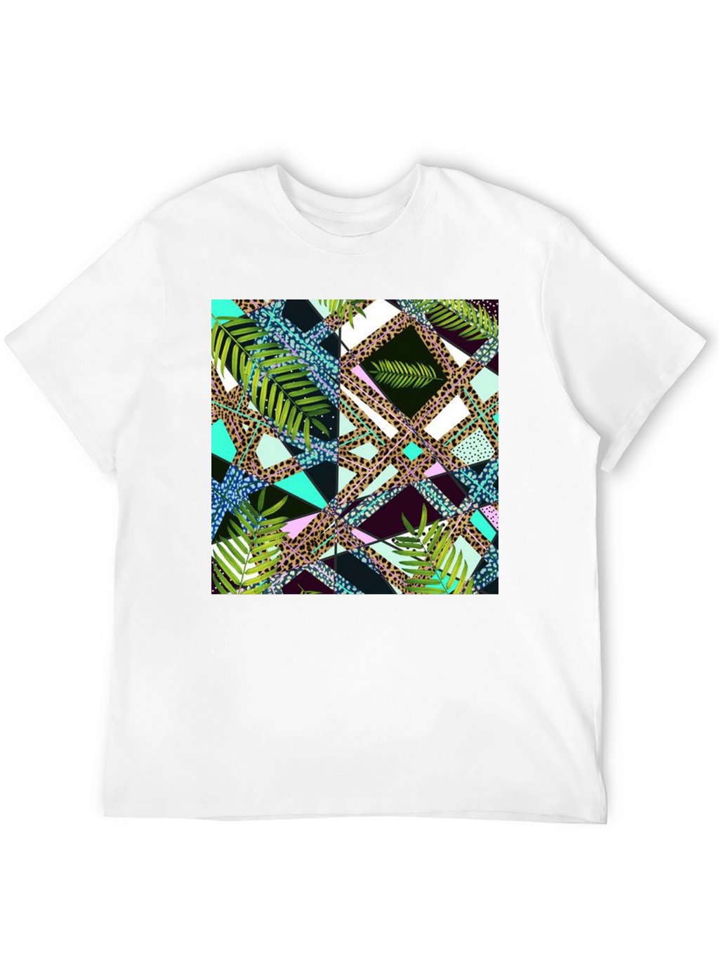 Tropical Geometric Print Mens Black T-Shirt