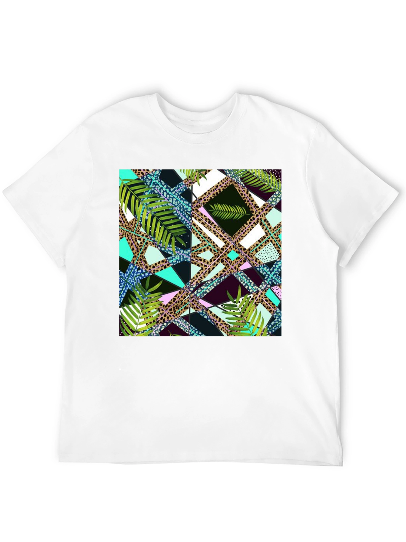 Tropical Geometric Print Mens Black T-Shirt