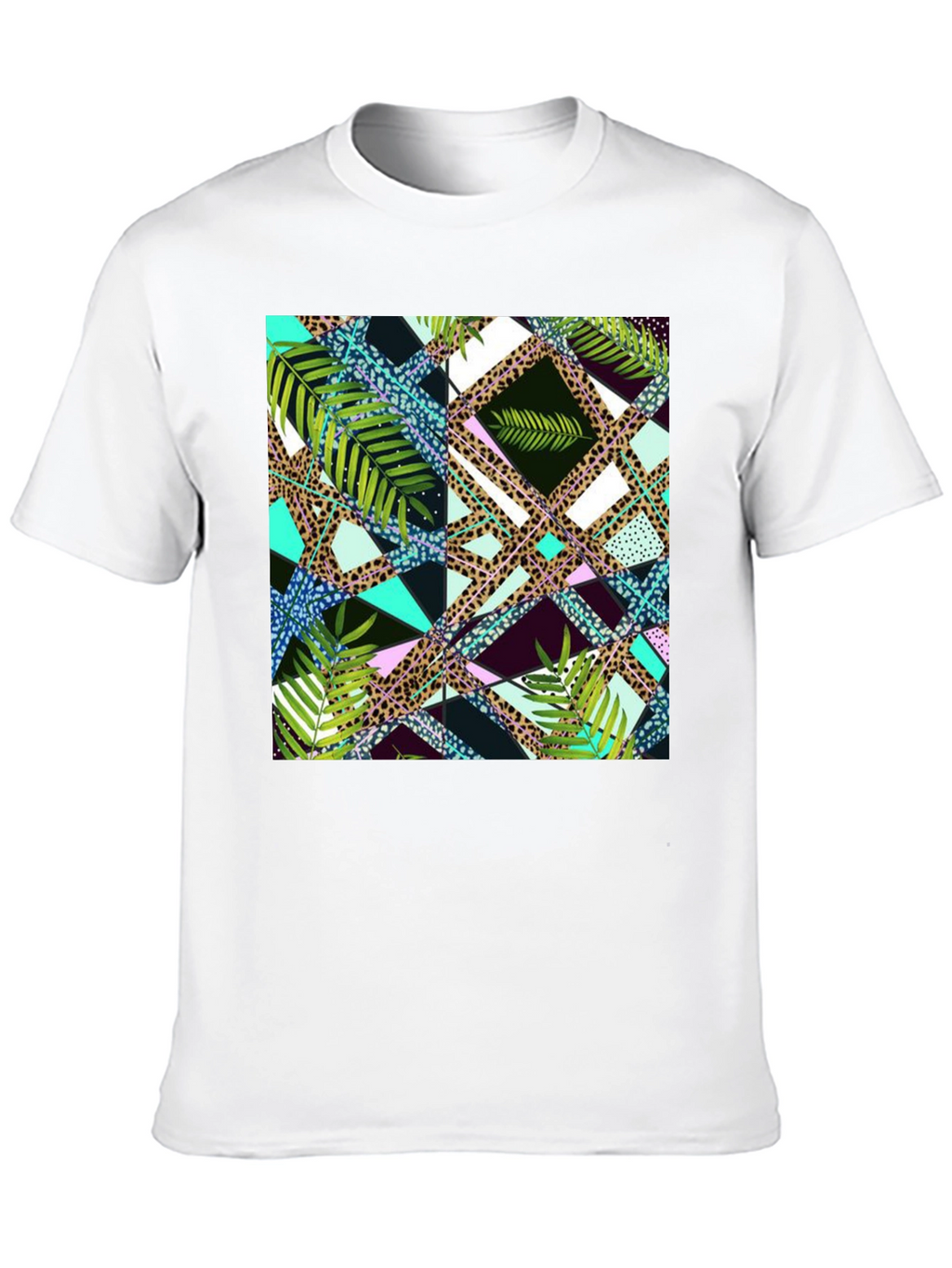 Tropical Geometric Print Mens Black T-Shirt