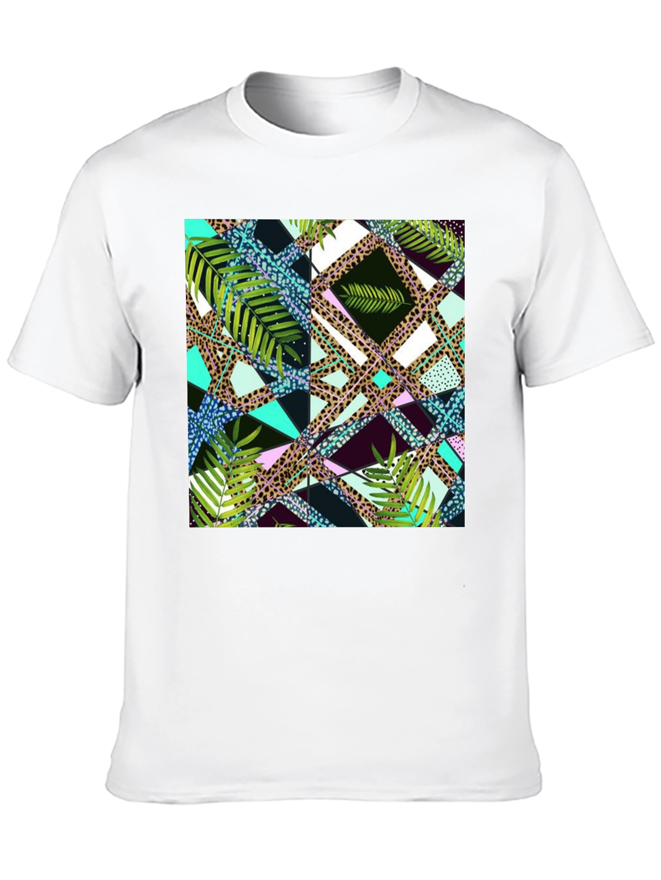 Tropical Geometric Print Mens Black T-Shirt