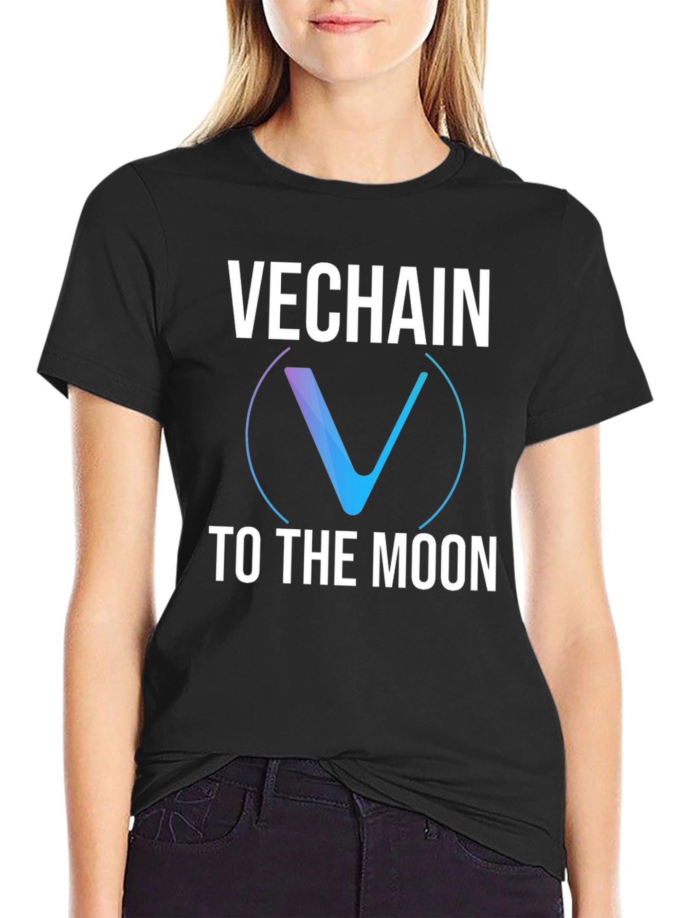 VeChain to the Moon Black Graphic T-Shirt