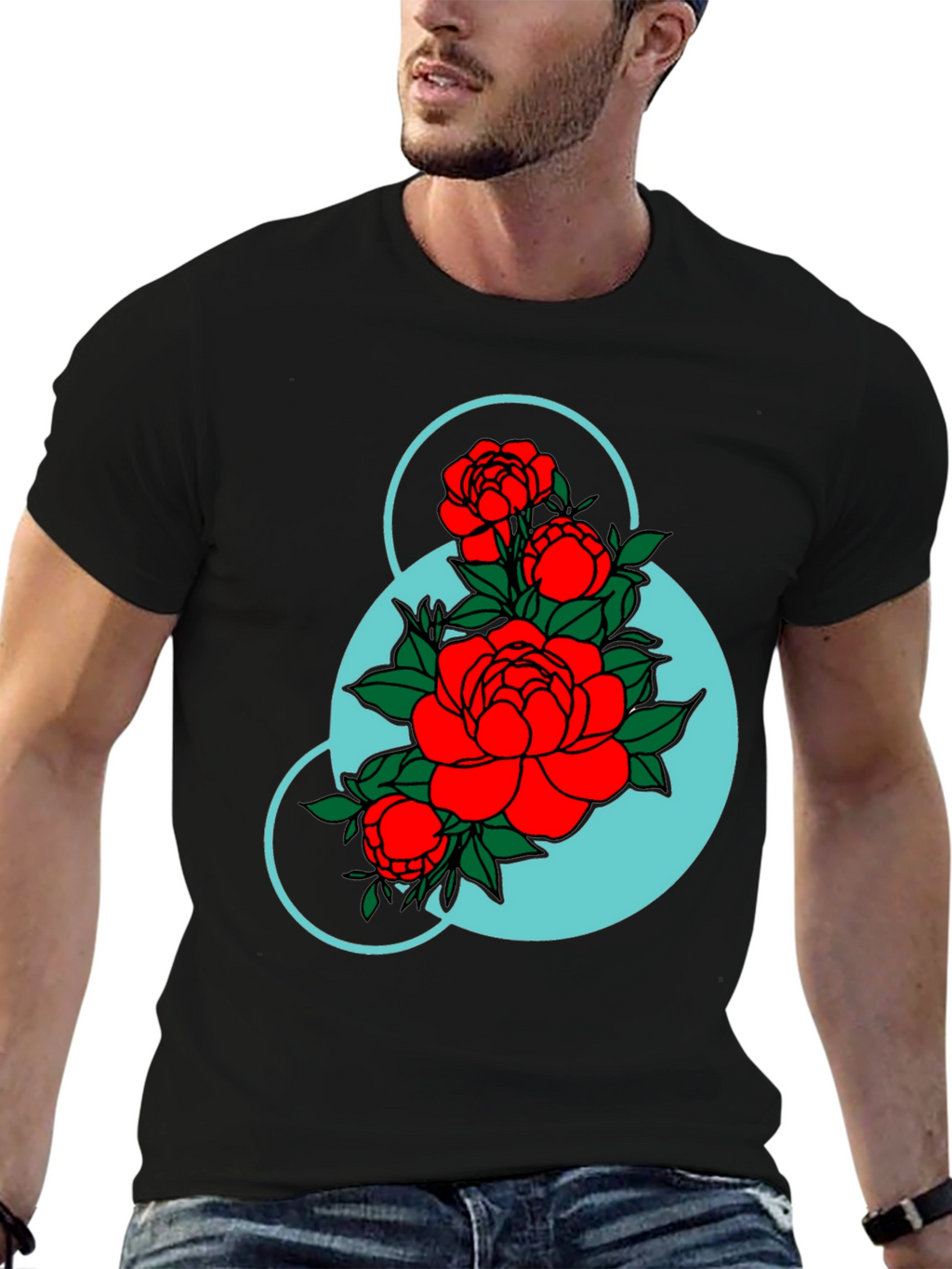 Floral Graphic Black T-Shirt - Modern Botanical Design