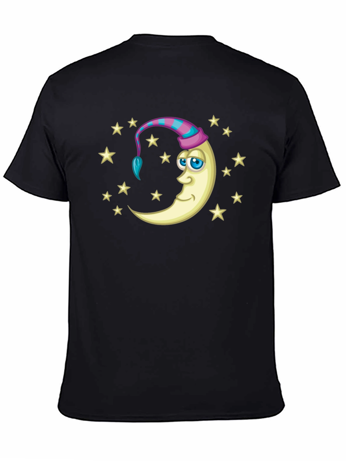 Dreamy Moon Stars Graphic Tee - Black Cotton Shirt