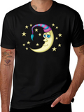 Dreamy Moon Stars Graphic Tee - Black Cotton Shirt