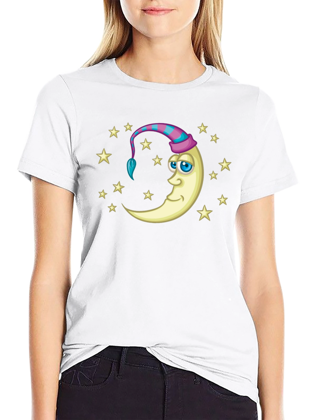 Dreamy Moon Stars Graphic Tee - Black Cotton Shirt