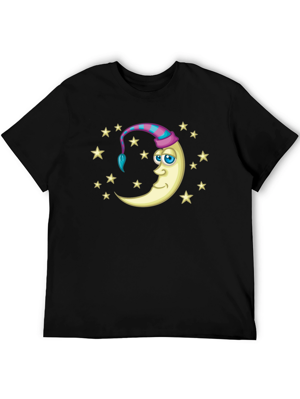 Dreamy Moon Stars Graphic Tee - Black Cotton Shirt