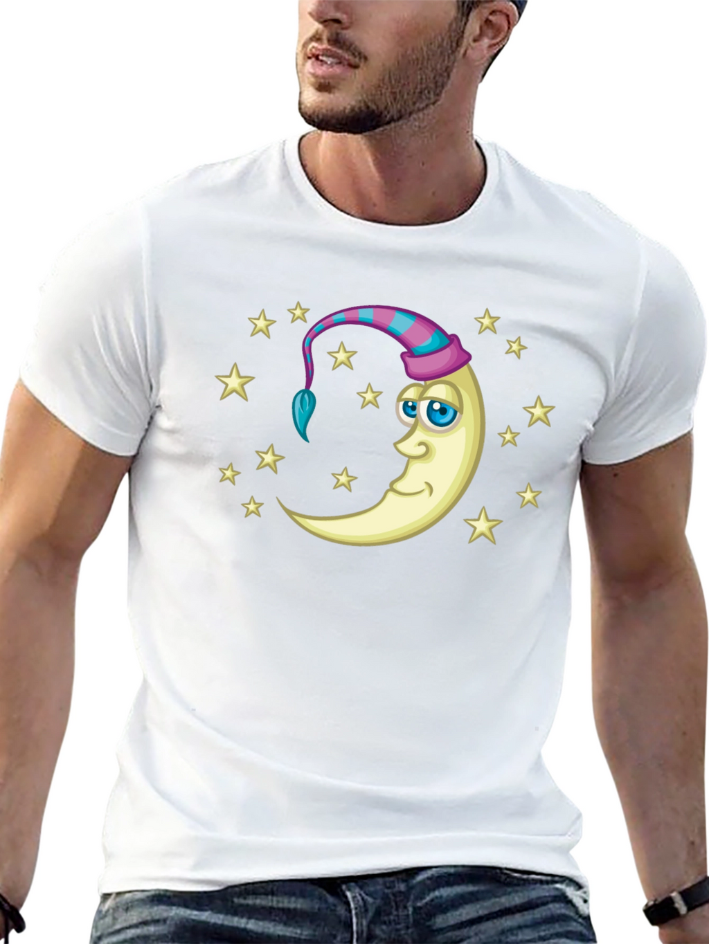 Dreamy Moon Stars Graphic Tee - Black Cotton Shirt