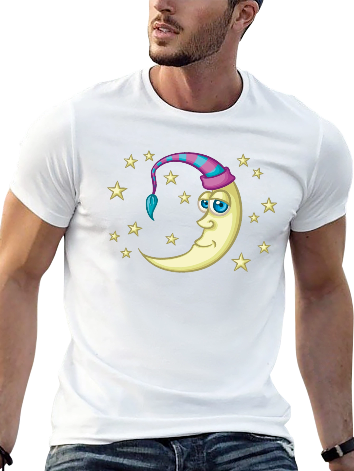 Dreamy Moon Stars Graphic Tee - Black Cotton Shirt