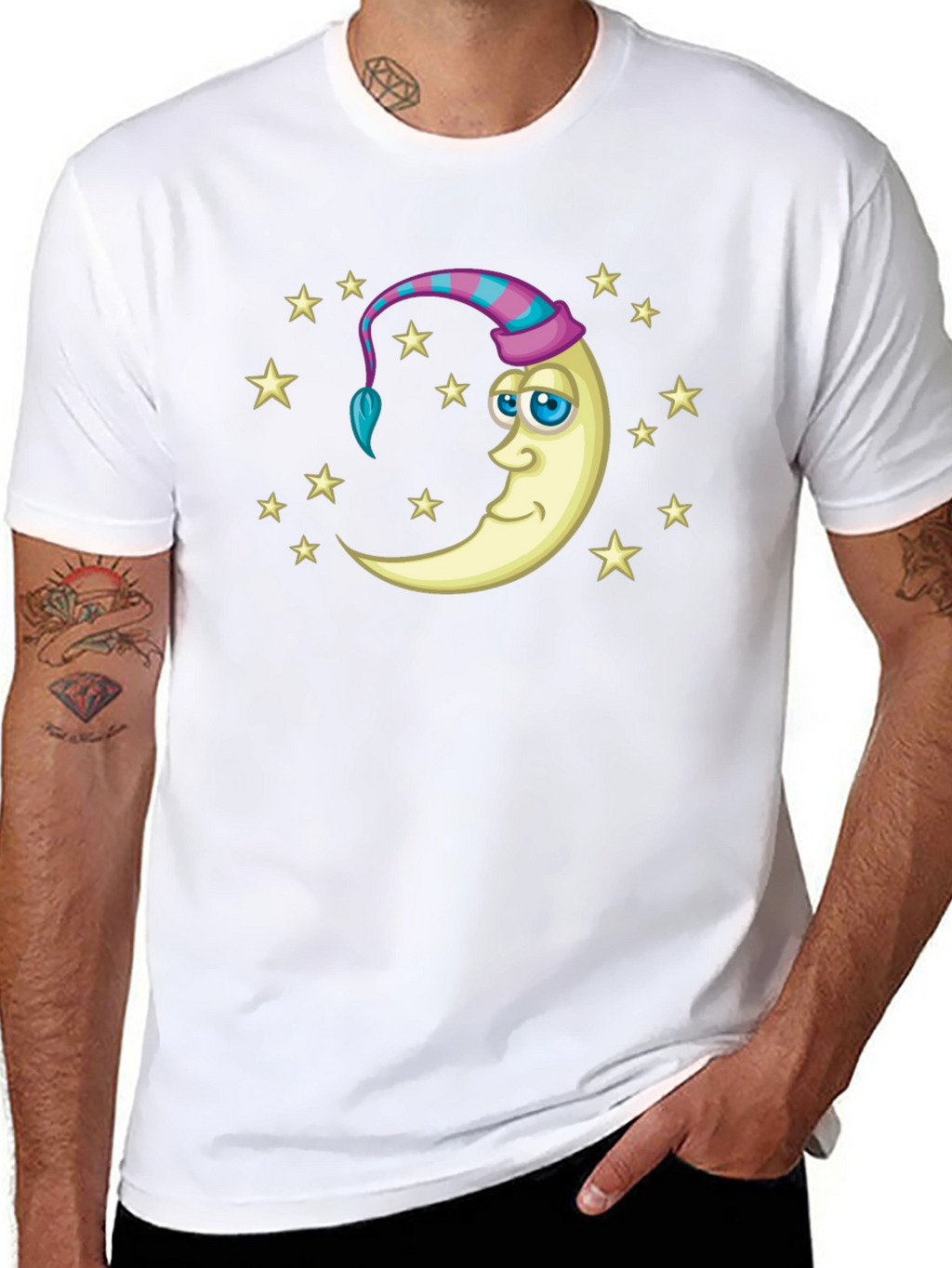 Dreamy Moon Stars Graphic Tee - Black Cotton Shirt