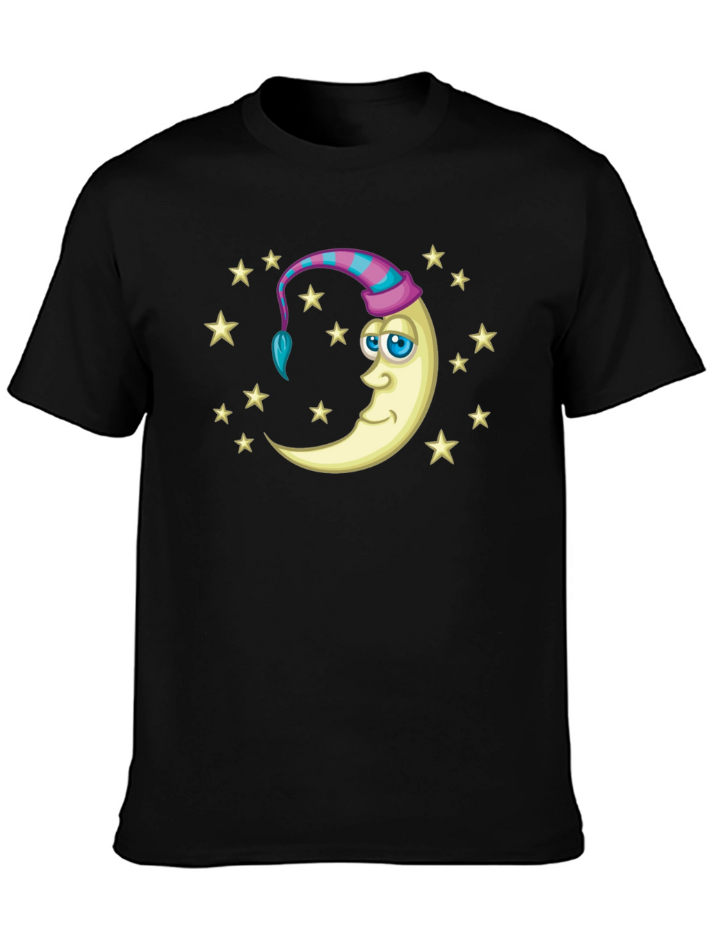 Dreamy Moon Stars Graphic Tee - Black Cotton Shirt