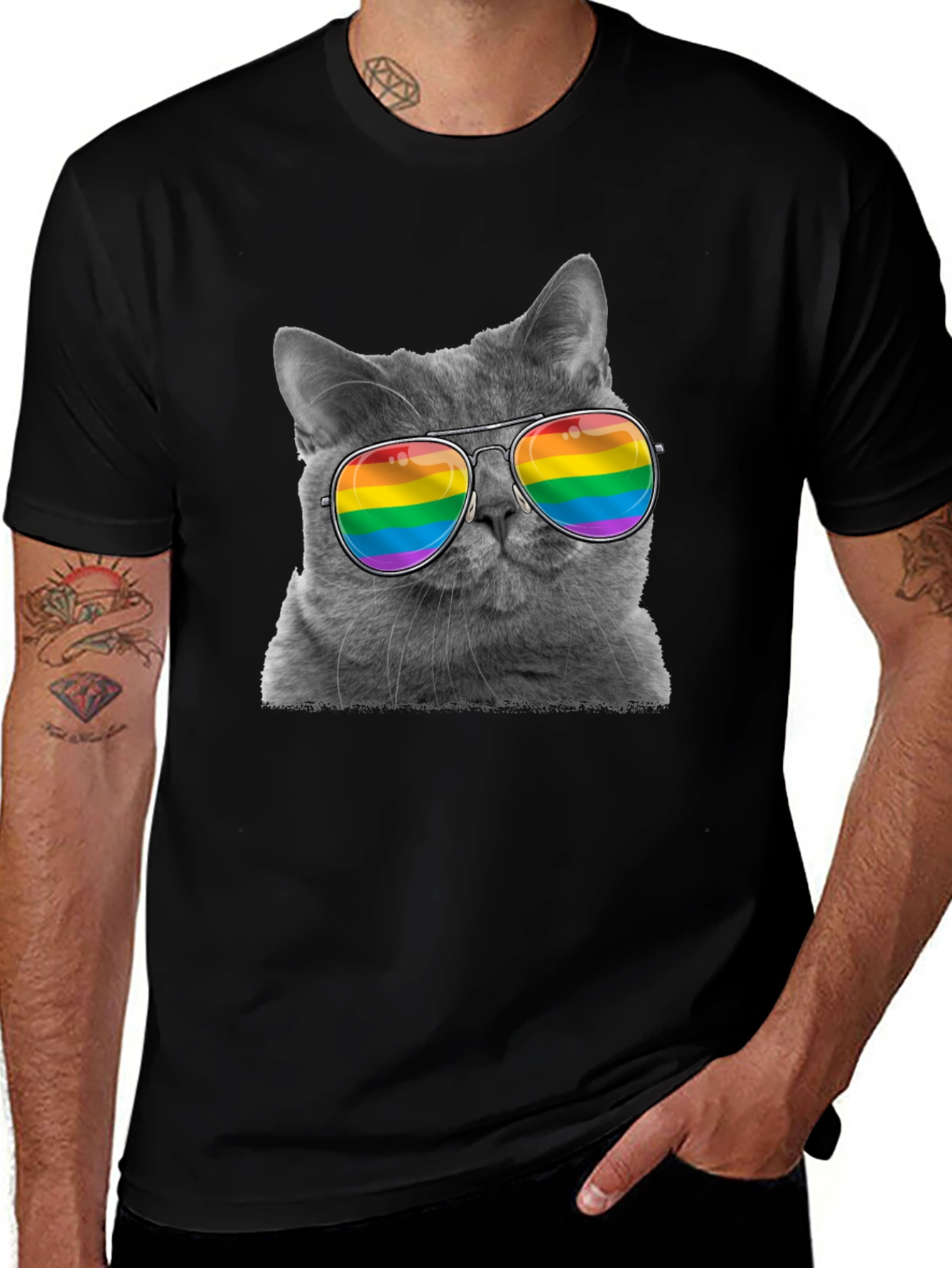 Cool Cat LGBT Pride Rainbow Sunglasses T-Shirt