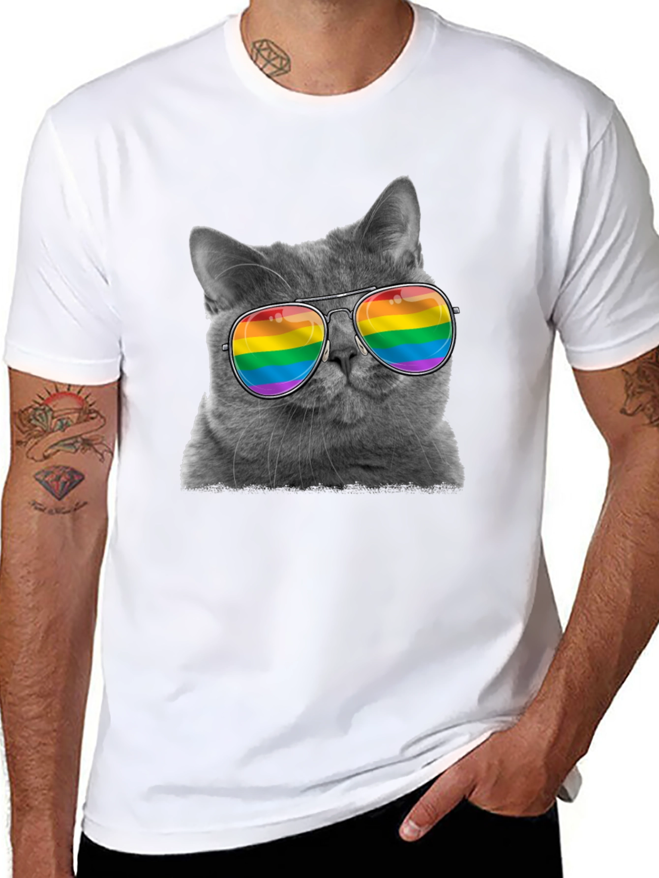 Cool Cat LGBT Pride Rainbow Sunglasses T-Shirt