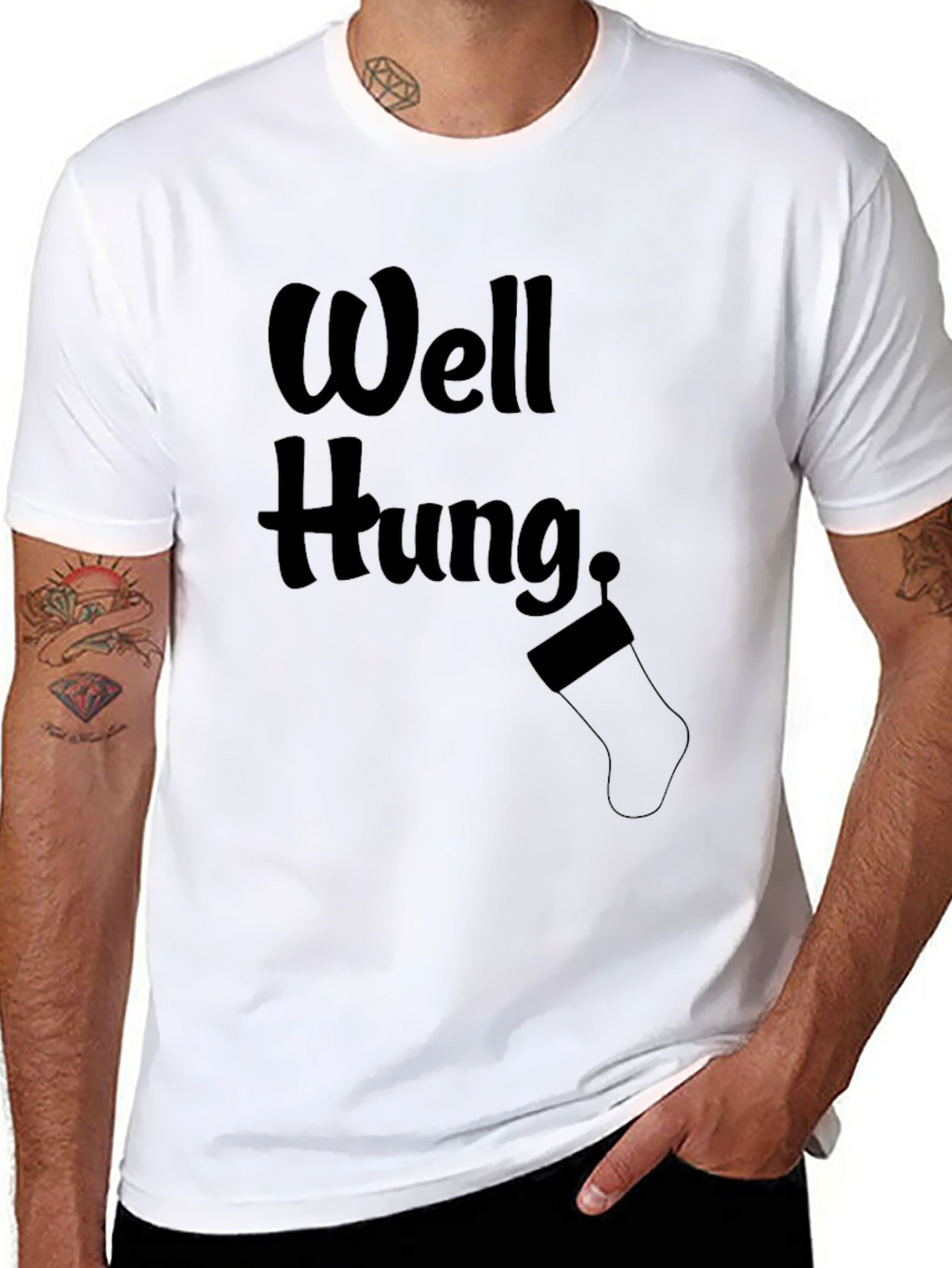 Funny Well Hung Christmas Stocking Humor T-Shirt