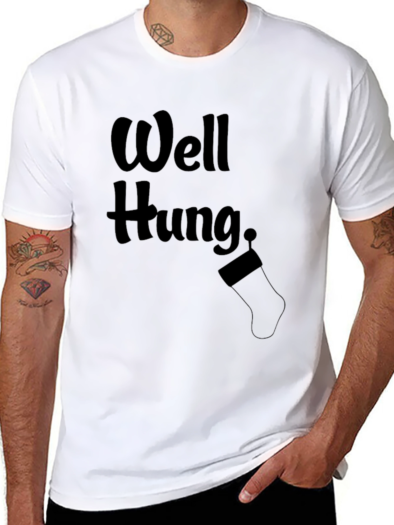 Funny Well Hung Christmas Stocking Humor T-Shirt