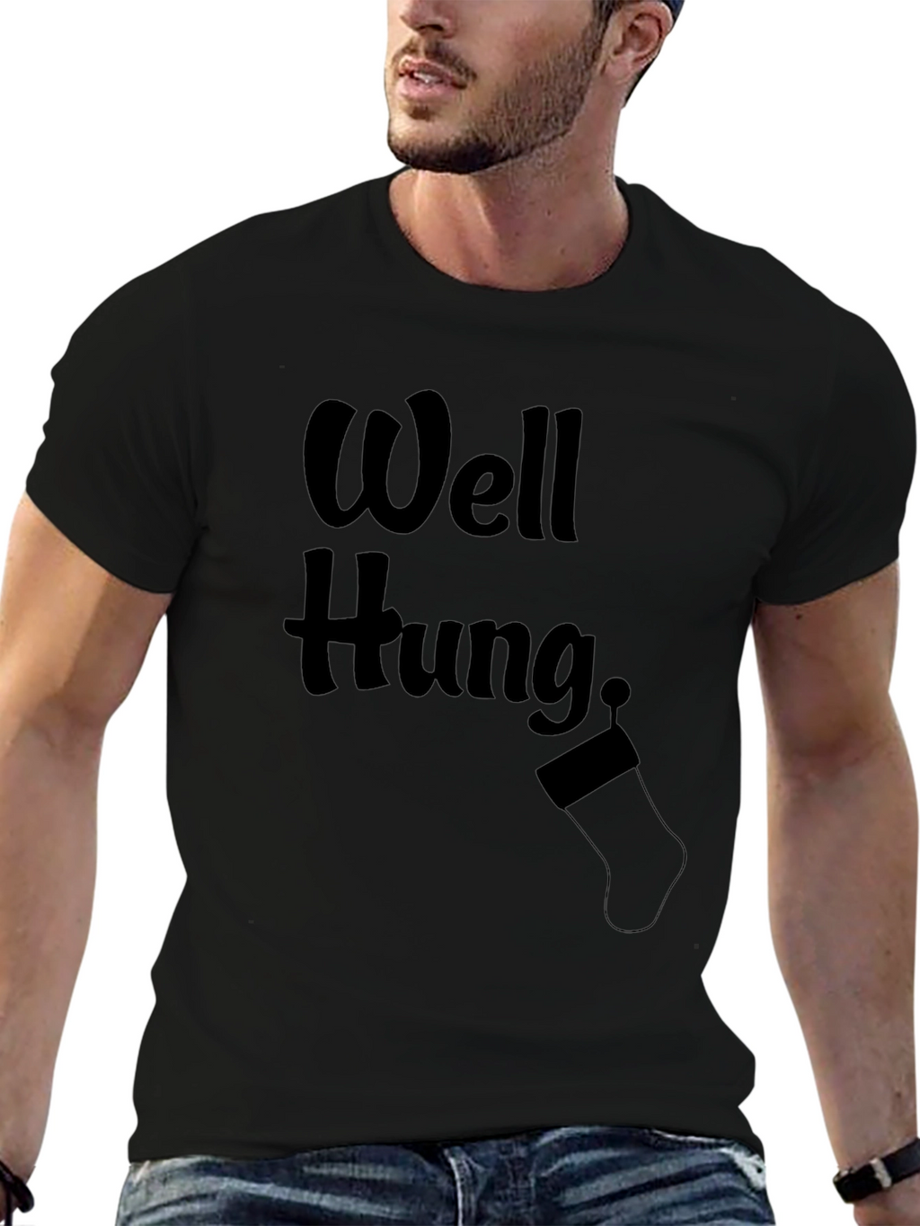 Funny Well Hung Christmas Stocking Humor T-Shirt