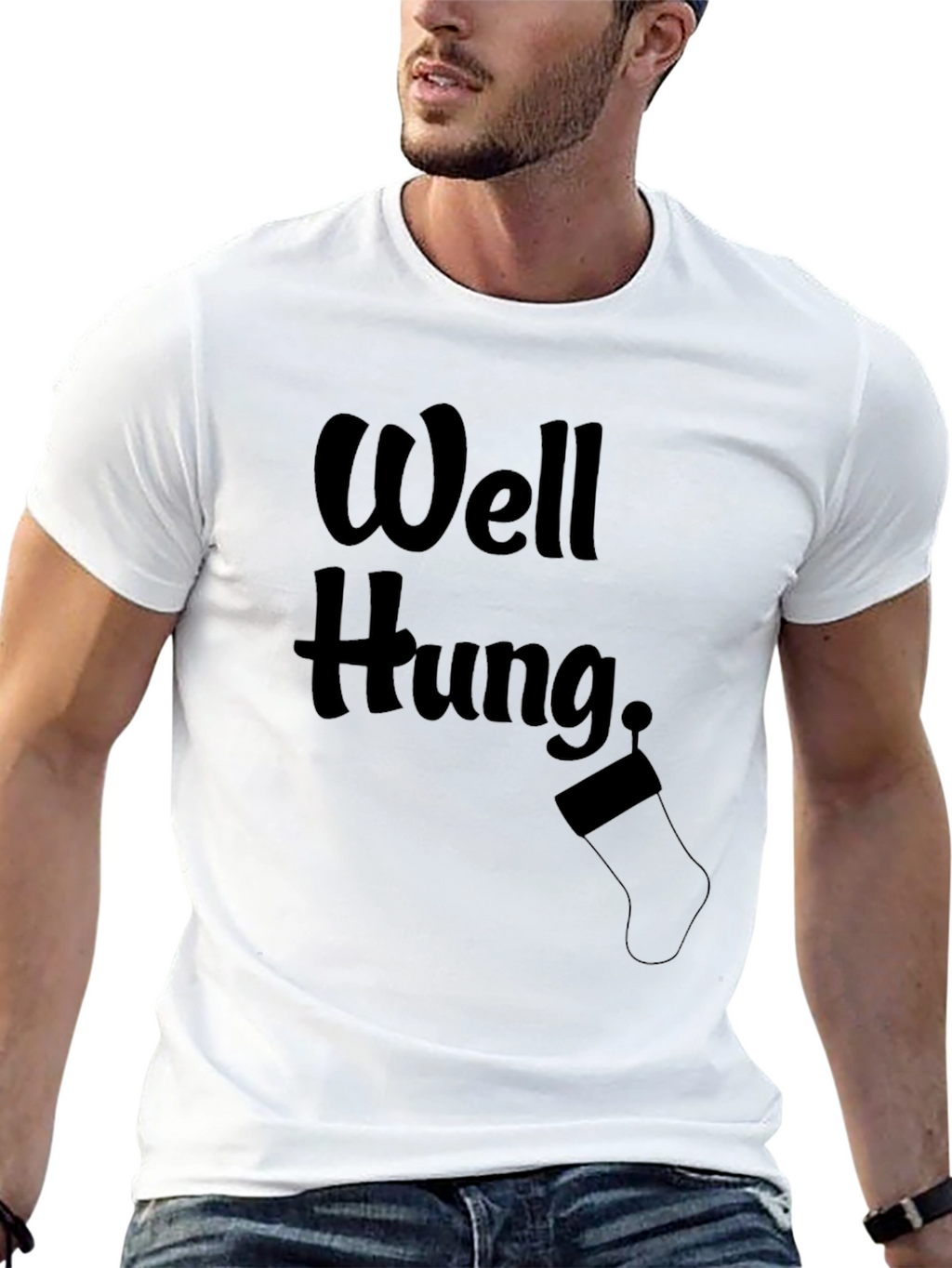 Funny Well Hung Christmas Stocking Humor T-Shirt
