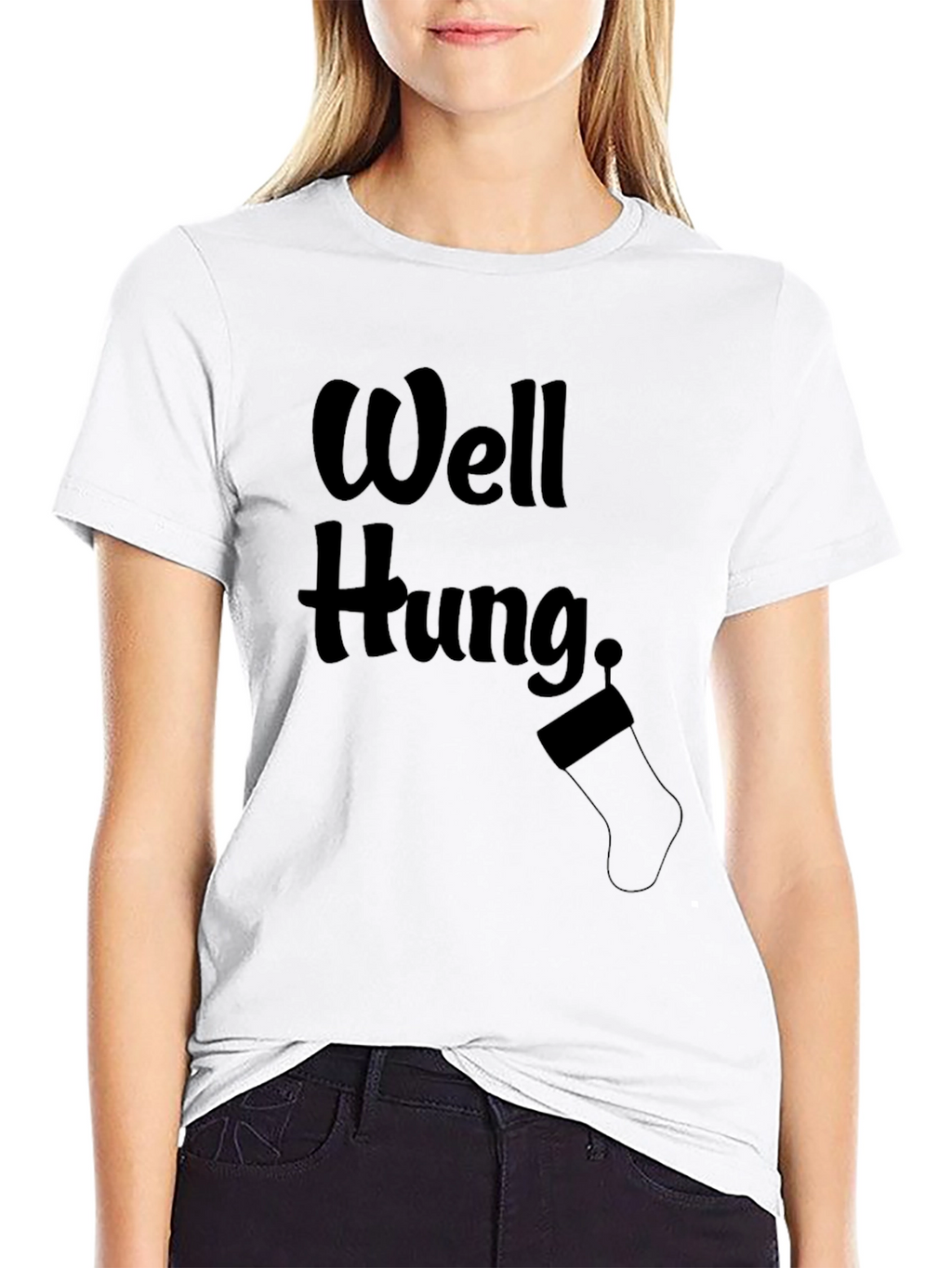 Funny Well Hung Christmas Stocking Humor T-Shirt