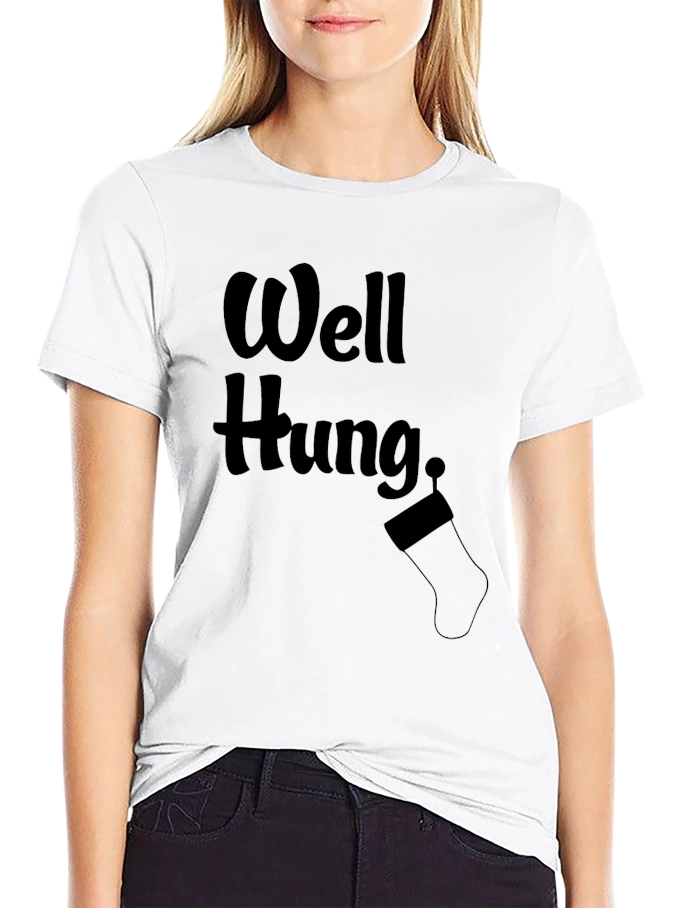 Funny Well Hung Christmas Stocking Humor T-Shirt