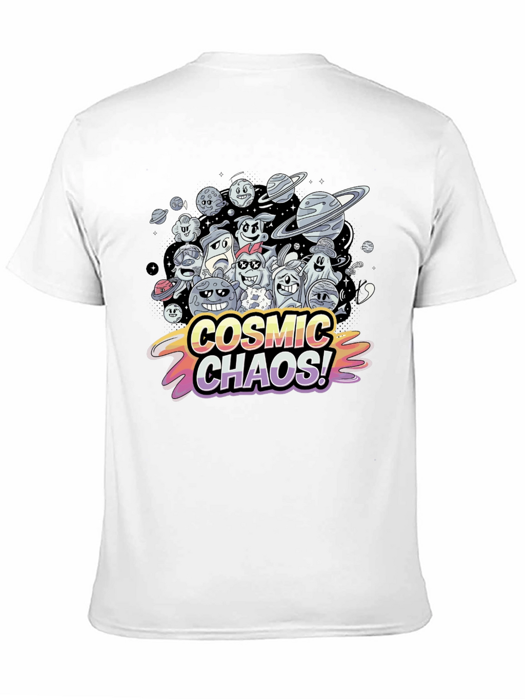 Cosmic Chaos Graphic Print Black T-Shirt