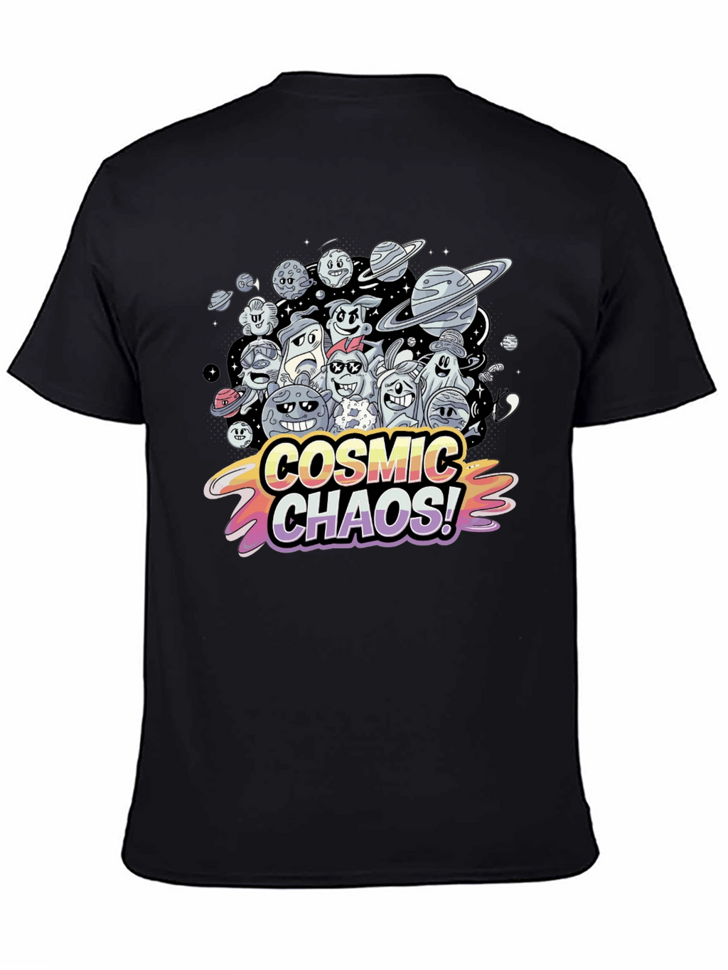 Cosmic Chaos Graphic Print Black T-Shirt