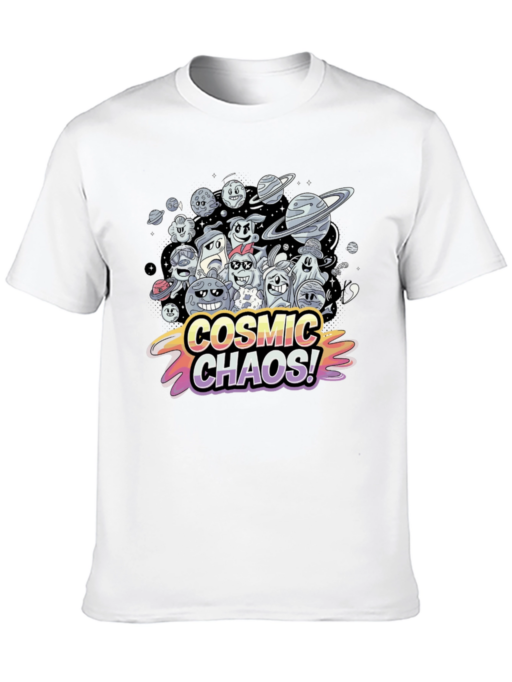 Cosmic Chaos Graphic Print Black T-Shirt